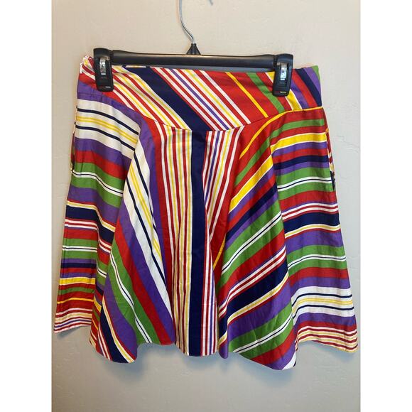 Ralph Lauren Rainbow Striped Multi Color Skater Style Skirt - Oversized Size 2 - Picture 8 of 12
